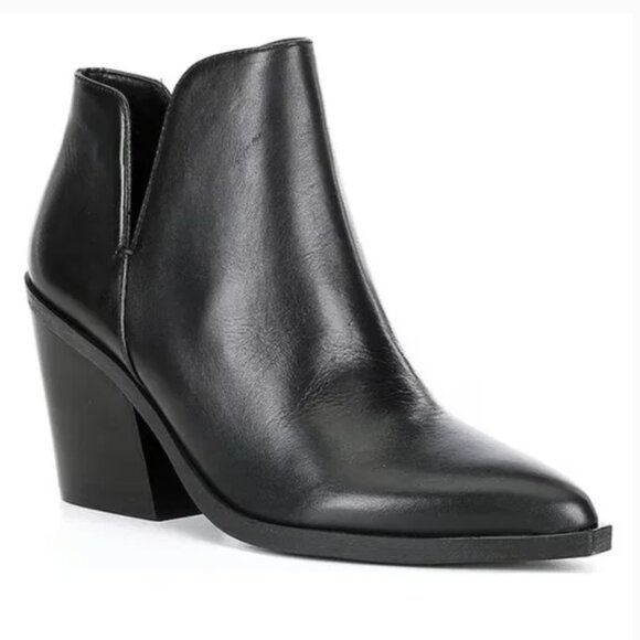 Vince Camuto | Gigietta Black Leather Ankle Boots - Picture 1 of 13